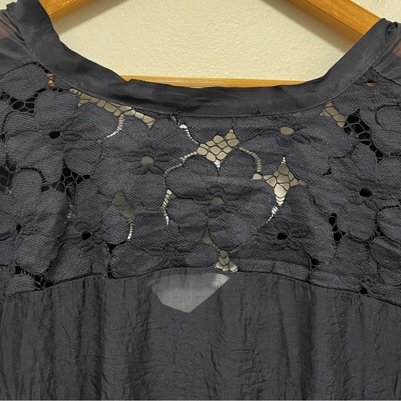 NICOLE Italy Navy Silk Lacey Layered Midi Dress Size Medium - Picture 6 of 8